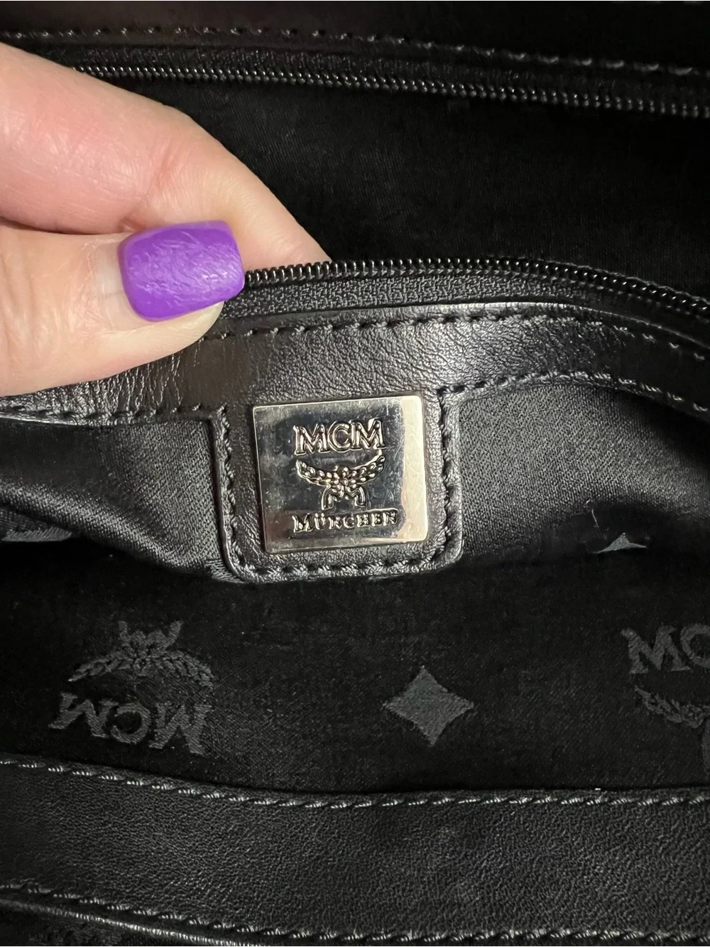 MCM Black and Blue Logo Stripe Briefcase